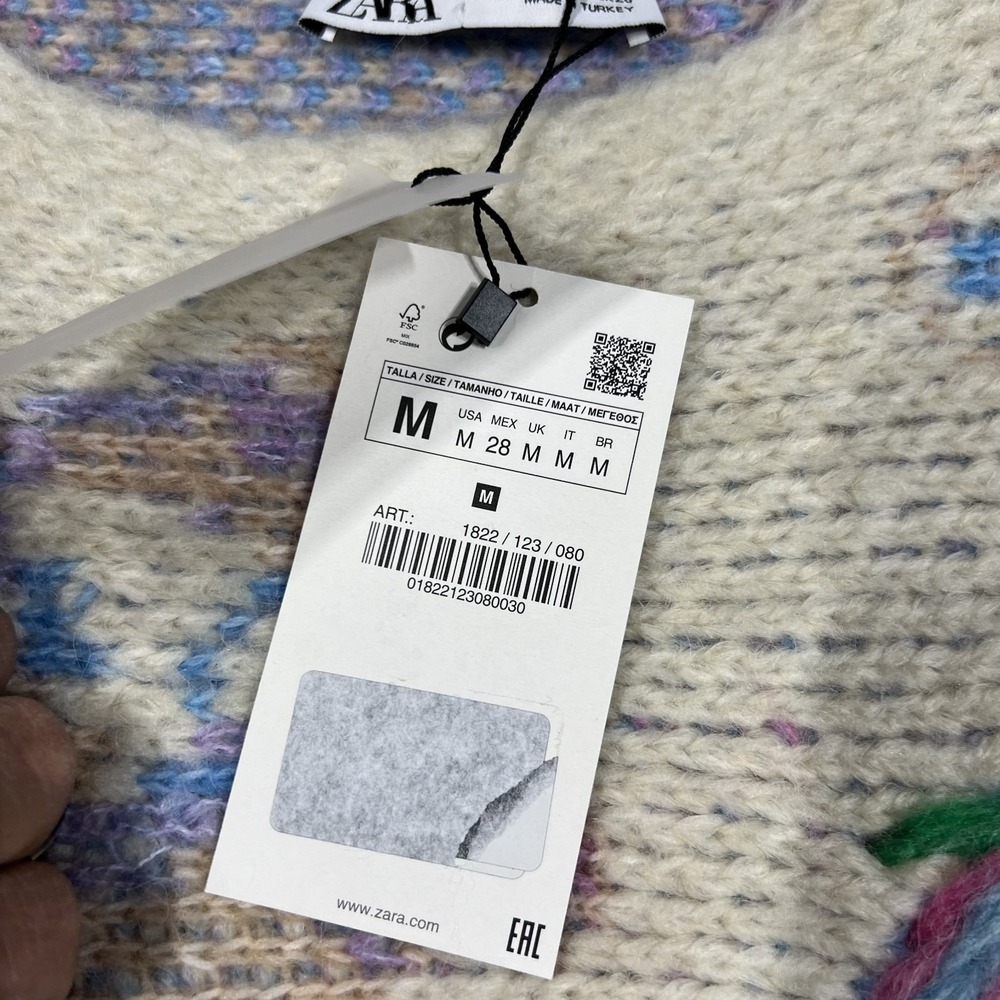 Zara Poncho Cape Sweater Womens Medium Floral Embroidered Knit Oversized New - Picture 6 of 13
